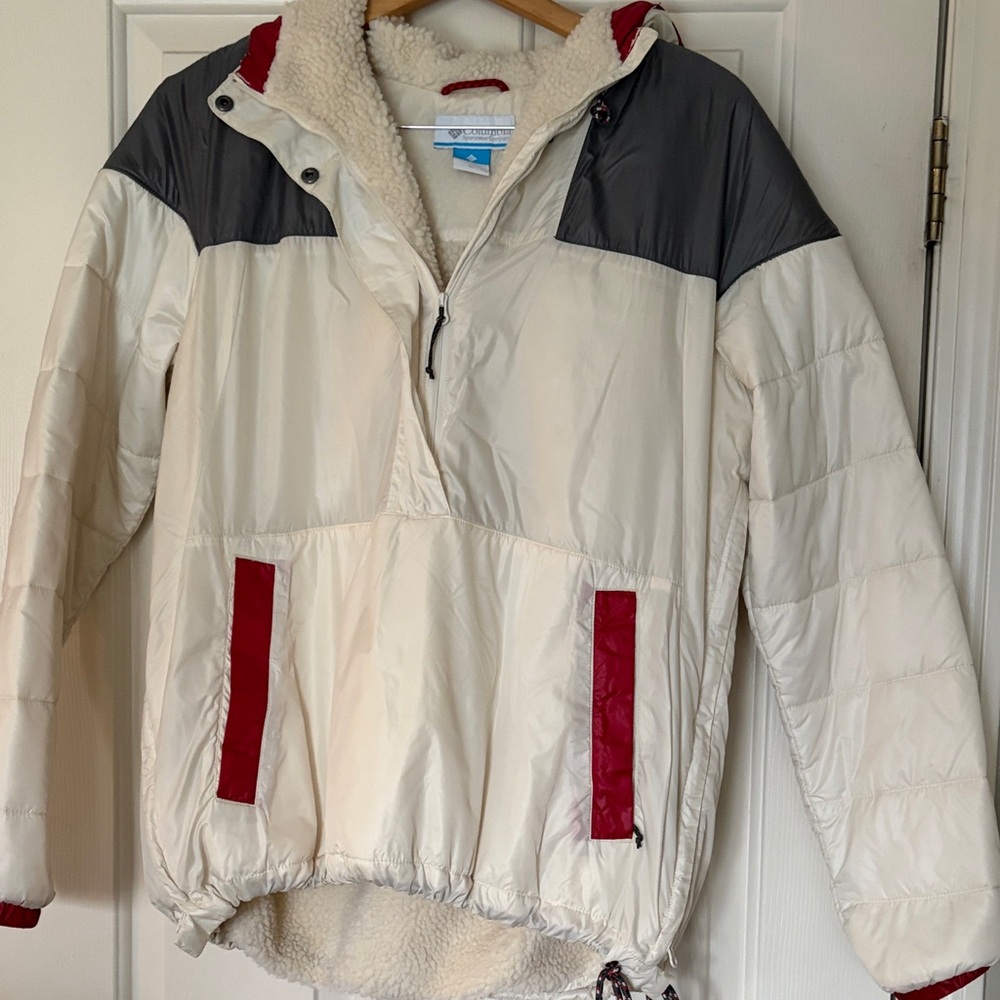 Columbia Cream and Red Fleece Jacket